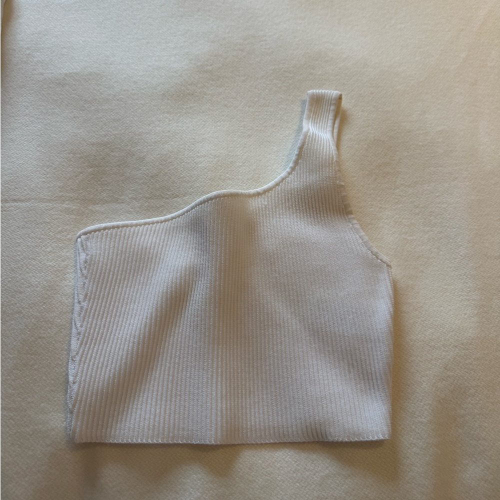 Babaton White One-Shoulder Ribbed Tank Top